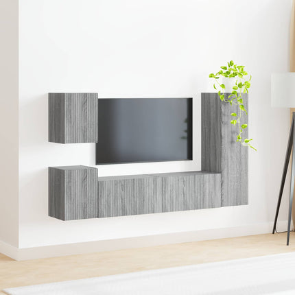 TV-bänkset Väggmonterad 4 pcs Grå Sonoma Konstruerat trä