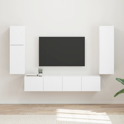 TV-bänkset Väggmonterad 4 pcs Vit Konstruerat trä