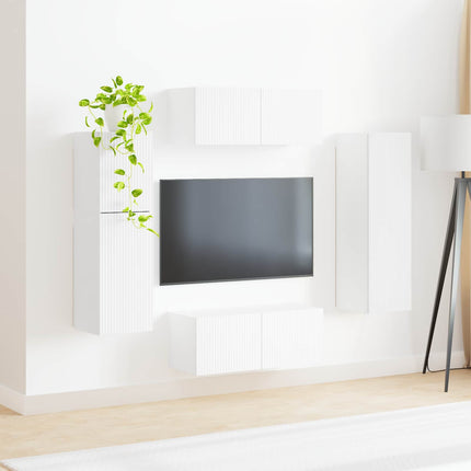 TV-bänkset Väggmonterad 4 pcs Vit Konstruerat trä