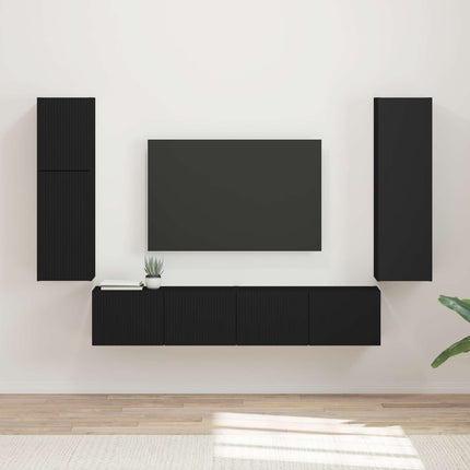 TV-bänkset Väggmonterad 4 pcs Svart Konstruerat trä