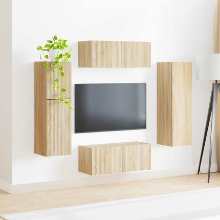 TV-bänkset Väggmonterad 4 pcs Sonoma-ek Konstruerat trä