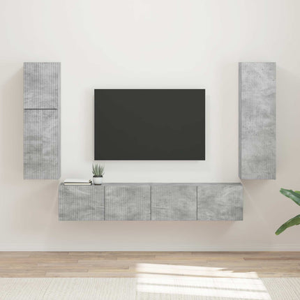 TV-bänkset Väggmonterad 4 pcs Betonggrå Konstruerat trä