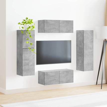 TV-bänkset Väggmonterad 4 pcs Betonggrå Konstruerat trä