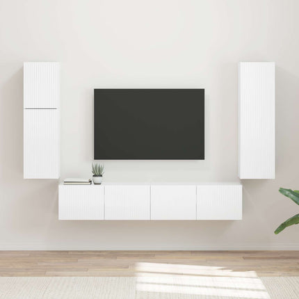 TV-bänkset Väggmonterad 4 pcs Högblanka vita Konstruerat trä