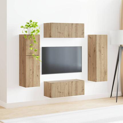 TV-bänkset Väggmonterad 4 pcs Artisan Ek Konstruerat trä