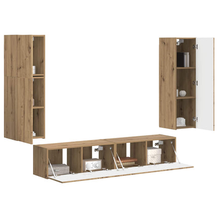 TV-bänkset Väggmonterad 4 pcs Artisan Ek Konstruerat trä
