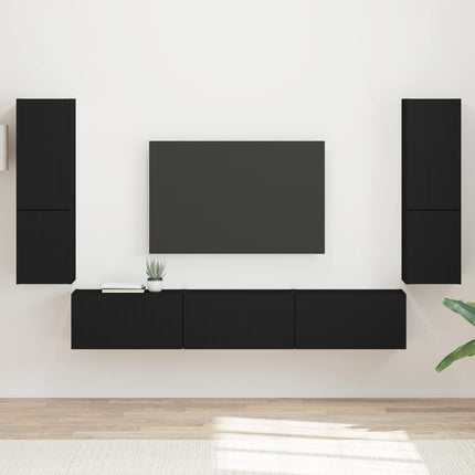 TV-bänkset Väggmonterad 4 pcs Svart Konstruerat trä