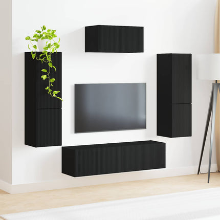 TV-bänkset Väggmonterad 4 pcs Svart Konstruerat trä