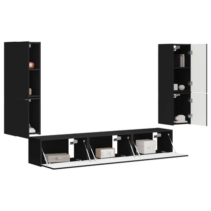 TV-bänkset 4 st Svart Konstruerat trä