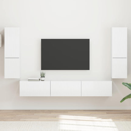 TV-bänkset Väggmonterad 4 pcs Högblanka vita Konstruerat trä