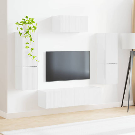 TV-bänkset Väggmonterad 4 pcs Högblanka vita Konstruerat trä