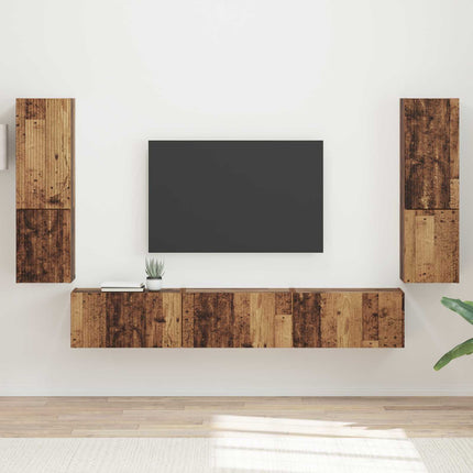 TV-bänkset Väggmonterad 4 pcs Gammalt trä Konstruerat trä