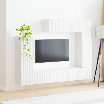TV-bänkset Väggmonterad 5 pcs Vit Konstruerat trä