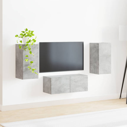 TV-bänkset Väggmonterad 6 pcs Betonggrå Konstruerat trä