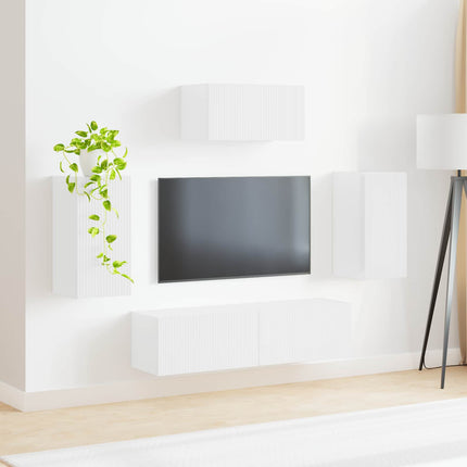 TV-bänkset Väggmonterad 5 pcs Högblanka vita Konstruerat trä