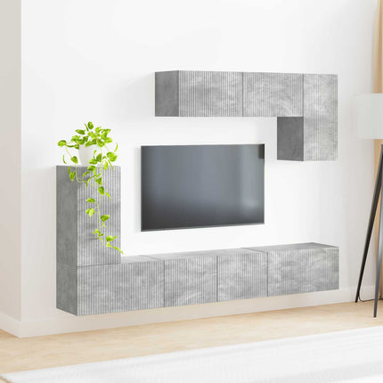 TV-bänkset Väggmonterad 4 pcs Betonggrå Konstruerat trä
