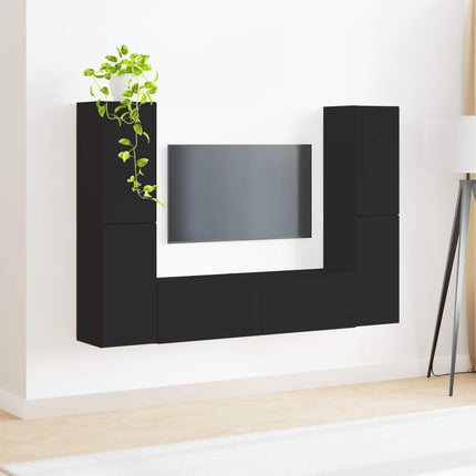 TV-bänkset 6 pcs Svart Konstruerat trä