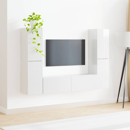 TV-bänkset 6 pcs Högblanka vita Konstruerat trä