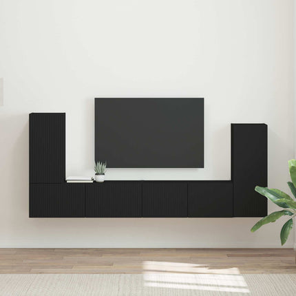 TV-bänkset 4 pcs Svart Konstruerat trä