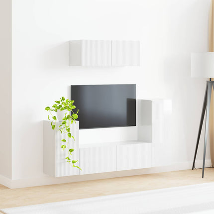 TV-bänkset 4 pcs Högblanka vita Konstruerat trä