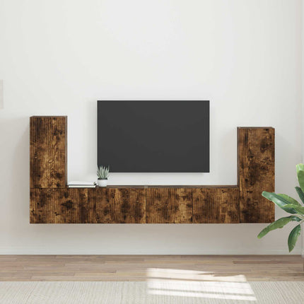 TV-bänkset 4 pcs Rökt ek Konstruerat trä