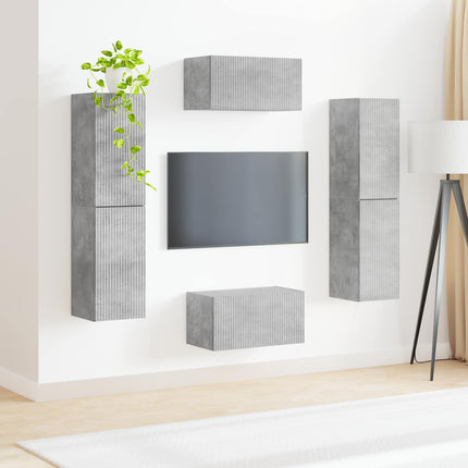 TV-bänkset 6 pcs Betonggrå Konstruerat trä