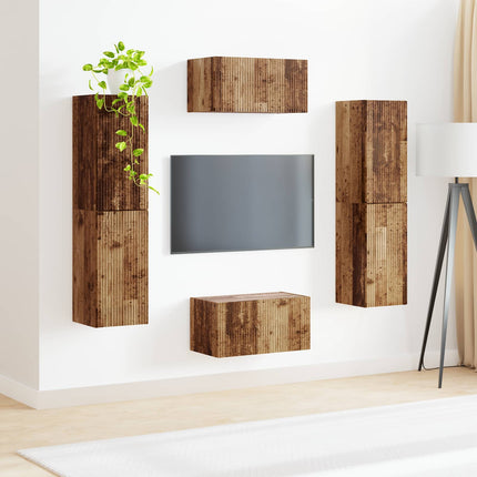 TV-bänkset 6 pcs Gammalt trä Konstruerat trä