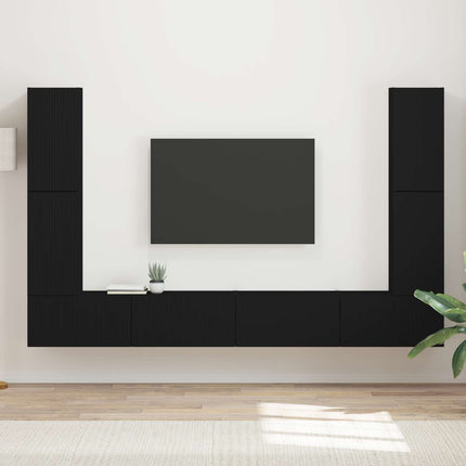 TV-bänkset 8 pcs Svart Konstruerat trä