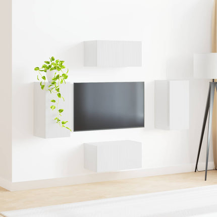 TV-bänkset 4 pcs Högblanka vita Konstruerat trä