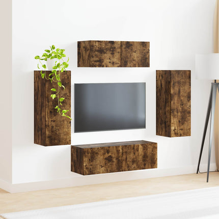 TV-bänkset 4 pcs Rökt ek Konstruerat trä