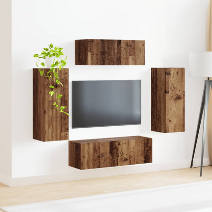 TV-bänkset 4 pcs Gammalt trä Konstruerat trä