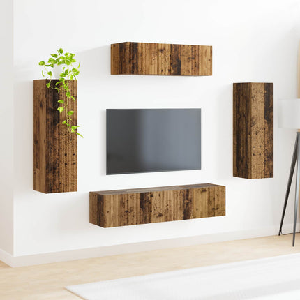 TV-skåp 5 pcs Gammalt trä