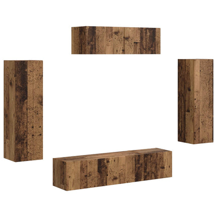TV-skåp 5 pcs Gammalt trä