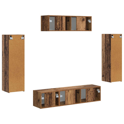 TV-skåp 5 pcs Gammalt trä