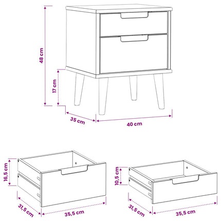 Nattduksbord MOLDE Svart 40 x 35 x 48 cm Massiv furu