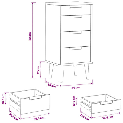 Kommode MOLDE Karamell 40 x 35 x 82 cm Massiv furu