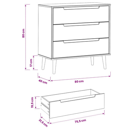 Kommode MOLDE Karamell 80 x 40 x 80 cm Massiv furu
