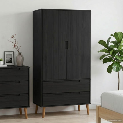 Garderob MOLDE Svart 90 x 55 x 175 cm Massiv furu
