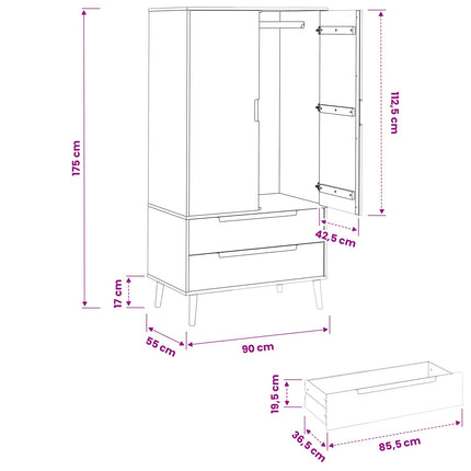 Garderob MOLDE Svart 90 x 55 x 175 cm Massiv furu
