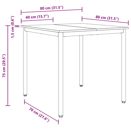 Matbord 80 x 80 x 75 cm METALL