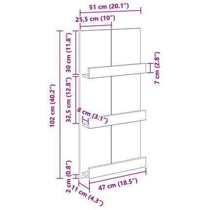 Tidningshylla med hylla Vit 51 x 11 x 102 cm Konstruerat trä