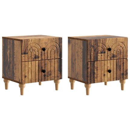 Nattduksbord med låda 2 pcs Gammalt trä 43 x 34,5 x 48 cm