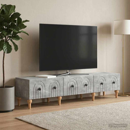 TV-skåp med låda Betonggrå 147 x 34,5 x 30 cm Konstruerat trä