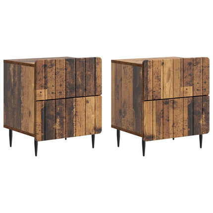 Nattduksbord med låda 2 pcs Gammalt trä 43 x 34,5 x 49,5 cm