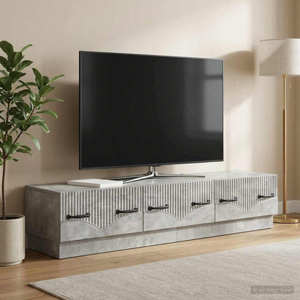 TV-skåp med låda Betonggrå 147 x 34,5 x 27 cm Konstruerat trä