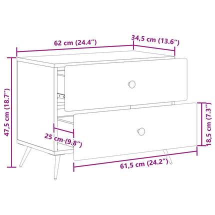 Nattduksbord Vit högglans 62 x 34,5 x 47,5 cm Konstruerat trä