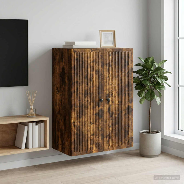 Väggmonterat skåp Rökt ek 66 x 34,5 x 90 cm Konstruerat trä