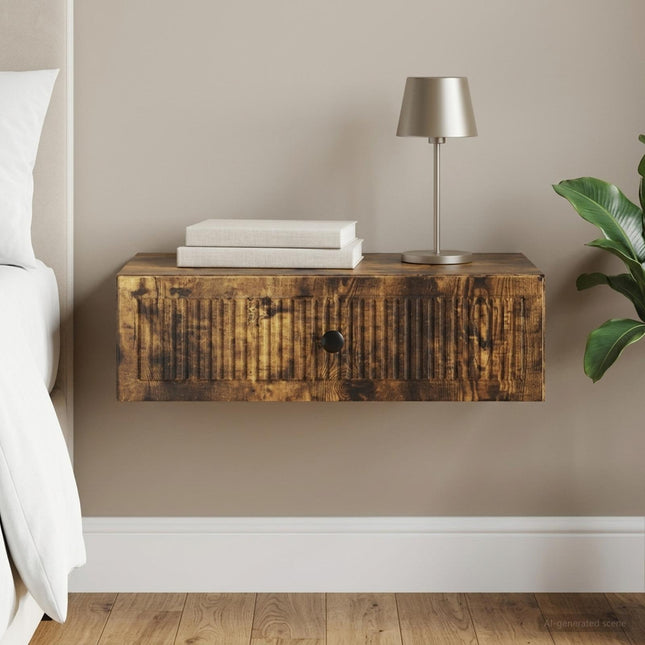 Väggmonterad sidobord Rökt ek 59 x 34,5 x 17 cm Konstruerat trä