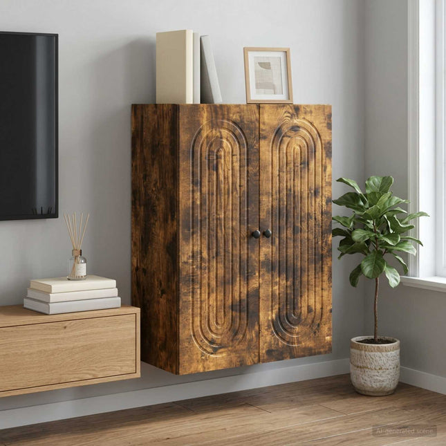 Väggmonterat skåp Rökt ek 66 x 34,5 x 90 cm Konstruerat trä