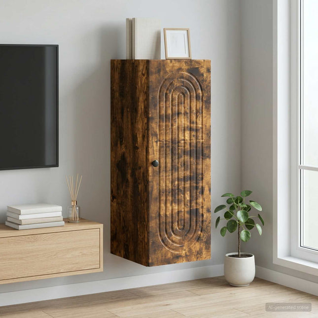 Väggmonterat skåp Rökt ek 33 x 34,5 x 90 cm Konstruerat trä